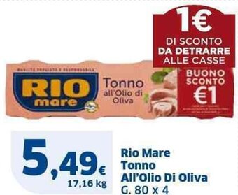 Sigma Rio Mare Tonno All'Olio Di Oliva G. 80 x 4 offerta