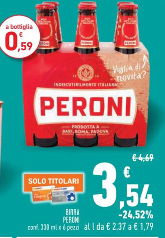 Conad Superstore BIRRA PERONI conf. 330 ml x 6 pezzi offerta
