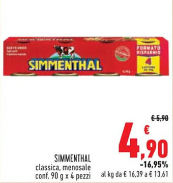 Conad Superstore SIMMENTHAL classica, menosale conf. 90 g x 4 pezzi offerta