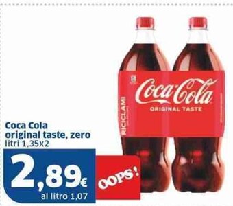 Sigma Coca Cola original taste, zero litri 1,35x2 offerta