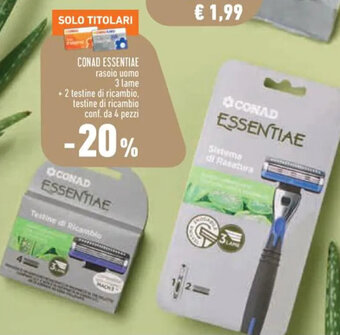 Conad Superstore CONAD ESSENTIAE rasoio uomo 3 lame + 2 testine di ricambio, testine di ricambio conf. da 4 pezzi offerta