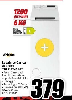 MediaWorld Whirlpool lavatrice carica dall'alto tdlr 6240s it offerta