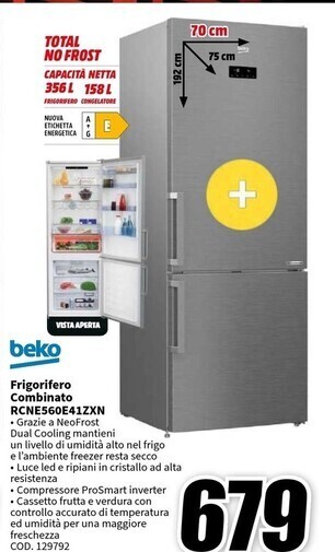 MediaWorld Beko frigorifero combinato rcne560e41zxn offerta