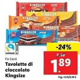 Lidl Fin carrè tavolette di cioccolato kingsize offerta