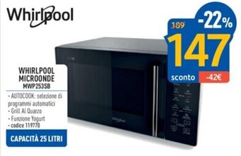 WHIRLPOOL MICROONDE MWP253SB