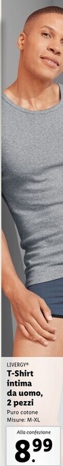 Lidl Livergy t-shirt intima da uomo, 2 pezzi offerta