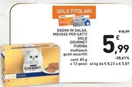 Spazio Conad Gourmet purina dadini in salsa, mousse per gatti gold offerta