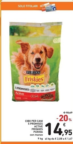 Spazio Conad Purina cibo per cani 5 promises active friskies offerta
