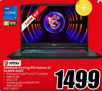 msi Notebook Gaming MSI Katana 17 B13VFK-033IT