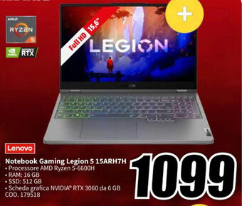 MediaWorld Lenovo Notebook Gaming Legion 5 15ARH7H offerta