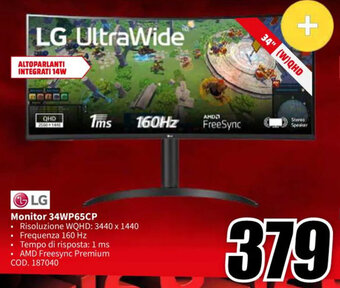 MediaWorld LG Monitor 34WP65CP offerta