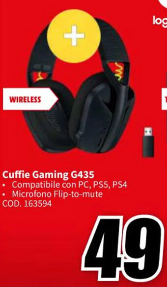 MediaWorld Logitech Cuffie Gaming G435 offerta