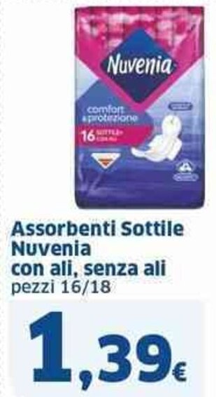 Sigma Assorbenti Sottile Nuvenia con ali, senza ali pezzi 16/18 offerta