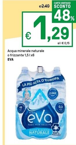 Iper La Grande Eva acqua minerale naturale o frizzante offerta