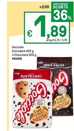 Iper La Grande Pavesi gocciole extradark o chocolate offerta
