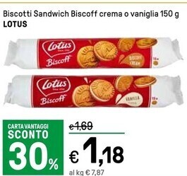Iper La Grande Lotus biscotti sandwich biscoff crema o vaniglia offerta