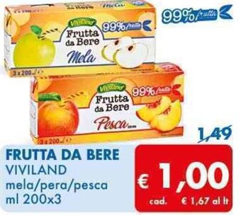 MD Discount FRUTTA DA BERE VIVILAND mela/pera/pesca ml 200x3 offerta