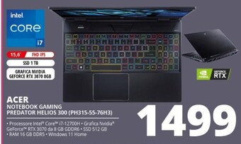 Acer notebook gaming predator helios 300 ph315-55-76h3