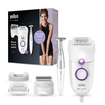 Braun silk-épil 5 silk-?pil 5-825 power epilatore donna primi utilizzi delicato con filo senza interruzioni, testina radente,