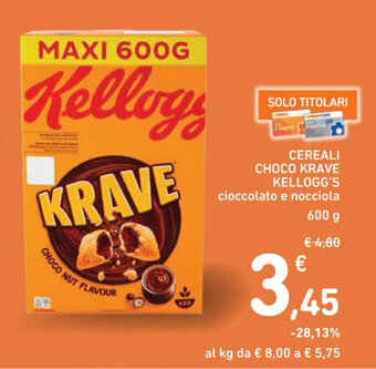 Spazio Conad CEREALI CHOCO KRAVE KELLOGG'S cioccolato e nocciola 600 g offerta