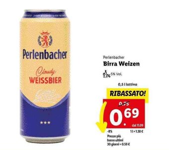 Lidl Perlenbacher Birra Weizen 0,5 l offerta