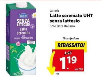 Lidl Latteria Latte scremato UHT senza lattosio 1 l offerta