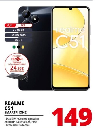 Comet Realme c 51 c51 17,1 cm (6.74) doppia sim android 13 4g usb tipo-c 4 gb 128 gb 5000 mah nero offerta