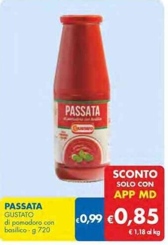 MD Discount PASSATA GUSTATO di pomodoro con basilico-g 720 offerta