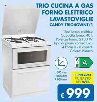 TRIO CUCINA A GAS FORNO ELETTRICO LAVASTOVIGLIE CANDY TRIO4GWNT/1