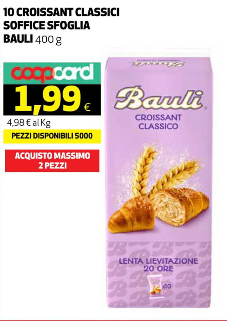 Coop 10 CROISSANT CLASSICI SOFFICE SFOGLIA BAULI 400 g offerta