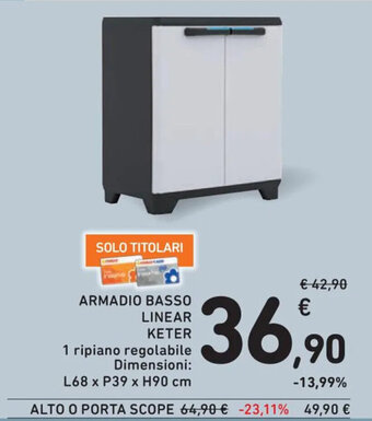 Spazio Conad ARMADIO BASSO LINEAR KETER L68 x P39 x H90 cm offerta