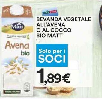 Coop BEVANDA VEGETALE ALL'AVENA O AL COCCO BIO MATT 1 It offerta