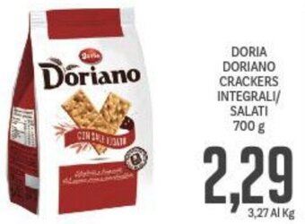 Supermercati Piccolo DORIA DORIANO CRACKERS INTEGRALI/ SALATI 700 g offerta