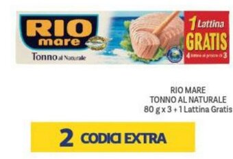 Supermercati Piccolo RIO MARE TONNO AL NATURALE 80 g x 3 + 1 Lattina Gratis offerta
