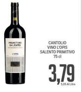 Supermercati Piccolo CANTOLIO VINO L'OPIS SALENTO PRIMITIVO 75 cl offerta
