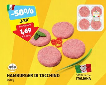 ALDI IL PODERE HAMBURGER DI TACCHINO 400 g offerta