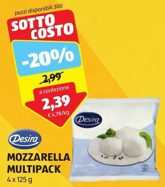 ALDI Desira MOZZARELLA MULTIPACK 4 x 125 g offerta