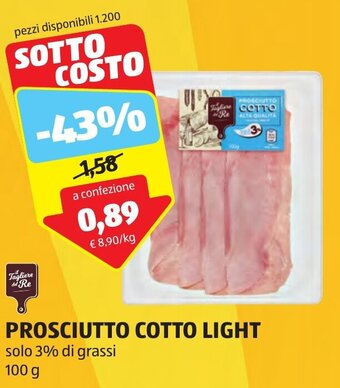 ALDI PROSCIUTTO COTTO LIGHT solo 3% di grassi 100 g offerta