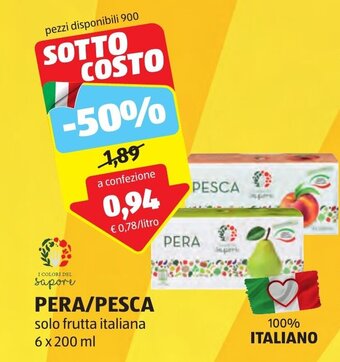 PERA/PESCA solo frutta italiana 6 x 200 ml