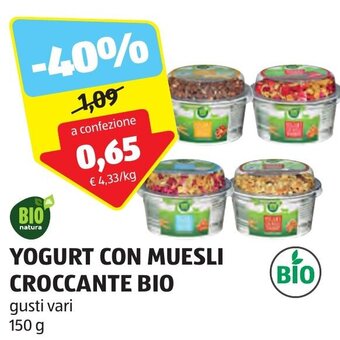 ALDI YOGURT CON MUESLI CROCCANTE BIO gusti vari 150 g offerta