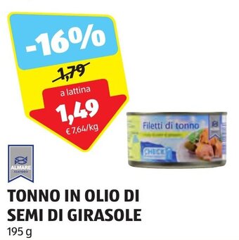 ALDI TONNO IN OLIO DI SEMI DI GIRASOLE 195 g offerta
