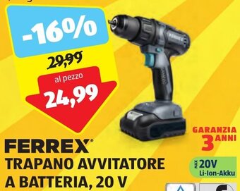 ALDI FERREX® TRAPANO AVVITATORE A BATTERIA, 20 V offerta