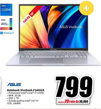 MediaWorld ASUS Notebook Vivobook F1605ZA offerta