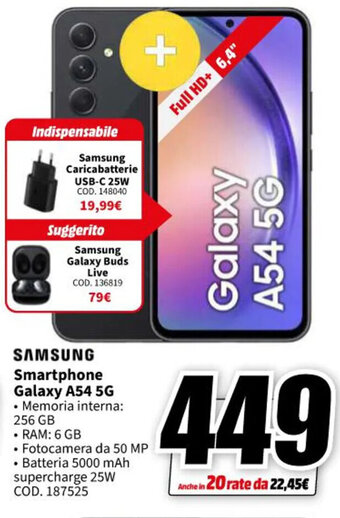 MediaWorld SAMSUNG Smartphone Galaxy A54 5G offerta