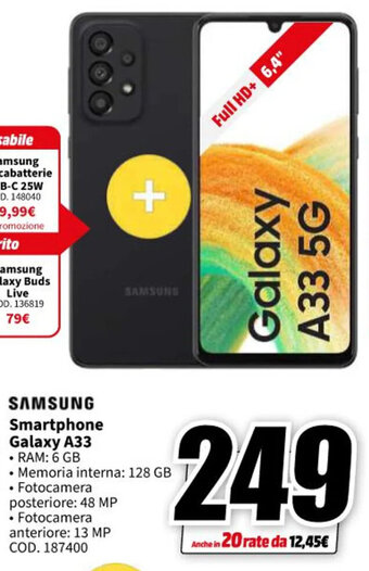 MediaWorld SAMSUNG Smartphone Galaxy A33 offerta