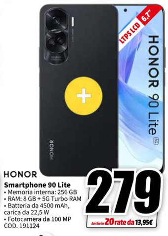 MediaWorld HONOR Smartphone 90 Lite offerta