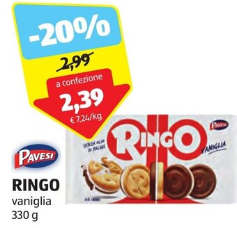 ALDI PAVESI RINGO vaniglia 330 g offerta