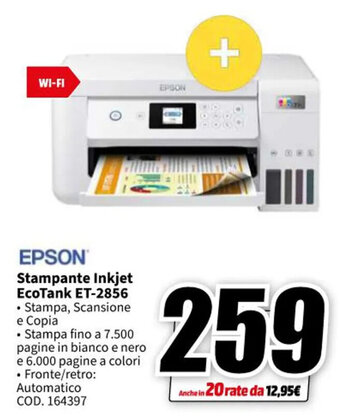 MediaWorld EPSON Stampante Inkjet EcoTank ET-2856 offerta