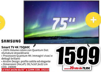 MediaWorld SAMSUNG Smart TV 4K 75Q60C offerta