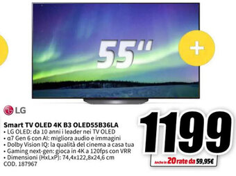 MediaWorld LG Smart TV OLED 4K B3 OLED55B36LA offerta